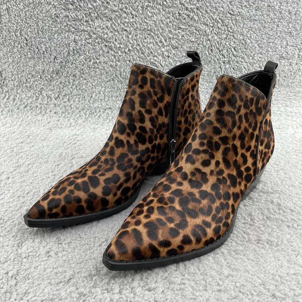 Marc Fisher Obrraly Boot Women 6M Leopard Calf Hair Point Western Corpcore Rodeo